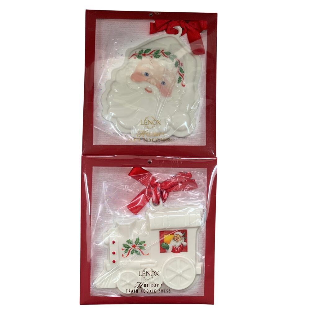 2 Lenox Holiday Cookie Press / Ornaments ~ Santa and Train ~ With 
Cookie Recipe